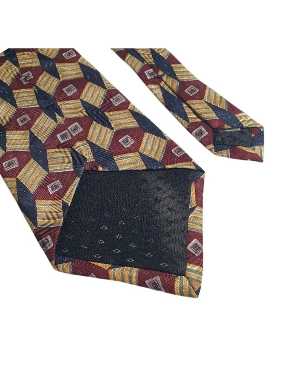 Alfani Geometric Multicolor Men’s Classic Silk Tie Burgundy Navy Yellow Pattern